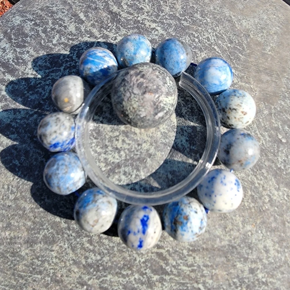 16.6mm Natural Royal Blue Lapis Lazuli Crystal Gemstone Round Beaded Bracelet